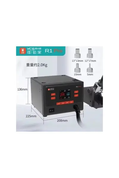 Ycs R1 Pro 1000W Akıllı Lehimleme Istasyonu Sıcak Hava Tabancası, 4 Nozullu