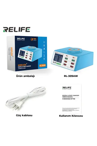 RELIFE RL-309AW | 100W Akıllı 8 Port Şarj Cihazı (Kısa Devre Onarım Fonksiyonlu, Kablosuz )