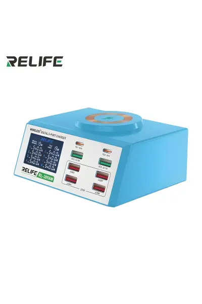 RELIFE RL-309AW | 100W Akıllı 8 Port Şarj Cihazı (Kısa Devre Onarım Fonksiyonlu, Kablosuz )